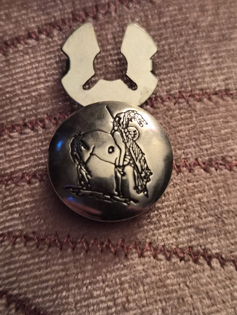 Set Of 6 Vintage Navajo Silver Button Covers. "End Of Trail"